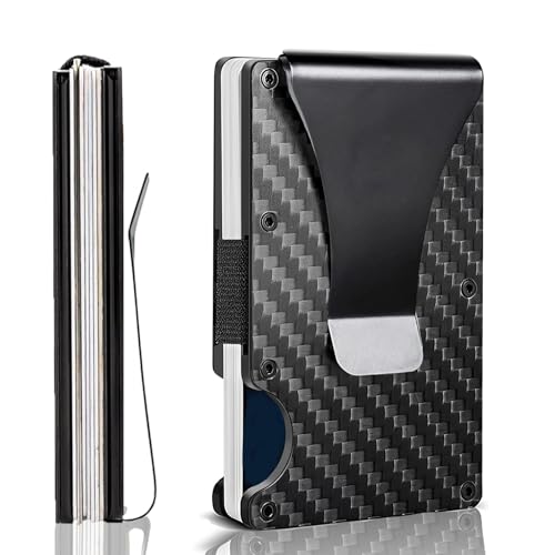 Minimalist Wallet with RFID Blocking for Men,Slim Credit Card Holder with Aluminum Money Clip Wallet for Men and Women,Metal Wallets for Mens Front Pocket as Gifts (Carbon fiber)