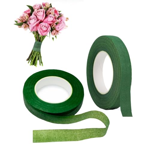 2 Roll Florist Stem Wrap Tapes 12mm Width Green Tape Flower Arranging Accessories for Stems Wrapping and Floral Arrangements Floristry Supplies for Crafts Bouquets Artificial Flowers 30 Yard/Roll
