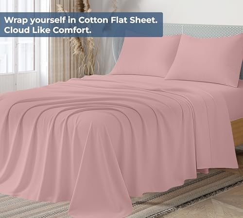 Image of Royale Linens 100% Organic Cotton Full Flat Sheet Only - Super Soft - Percale Top Sheets - Full Flat Sheet Sold Separately - Breathable, Cool & Crisp Pink Sheets Only (81 inch x 96 inch, Pink)