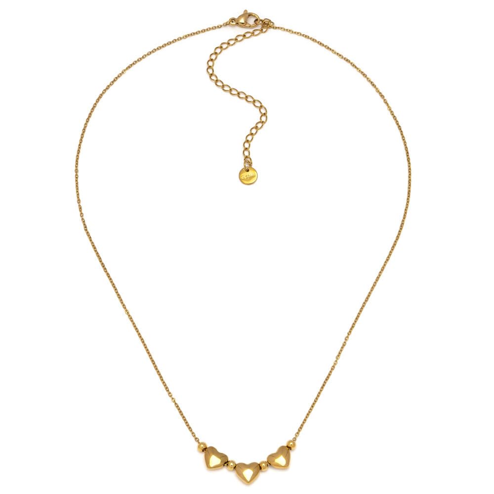 Collier trois cœurs ras de cou ajustable pendentif cœur or