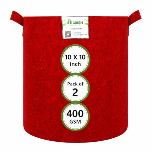Image of Geo Fabric Grow Bags for Plants 10X10 Inch (Pack of 2) | 400 GSM Heavy Duty UV-Protected Round Maroon Colour Plant Bags for Terrace and Vegetable Gardening | Strong & Reusable|