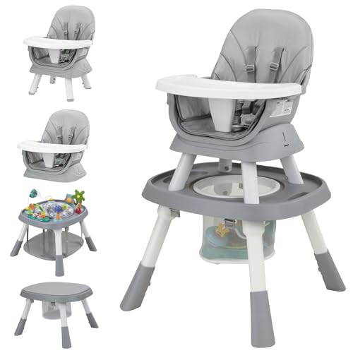 Image of BOSEDSANG Baby High Chair with Activity Center, 8-in-1 Convertible High Chairs for Babies and Toddlers with Baby Toys, Highchair for Ages 6-120 Months (Grey)