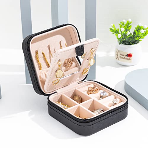 Image of KElofoN Travel jewelry case Travel jewelry box Travel Jewelry Organizer Small Jewelry Organizer Box Gift for Girls Women with Mirror(Black)