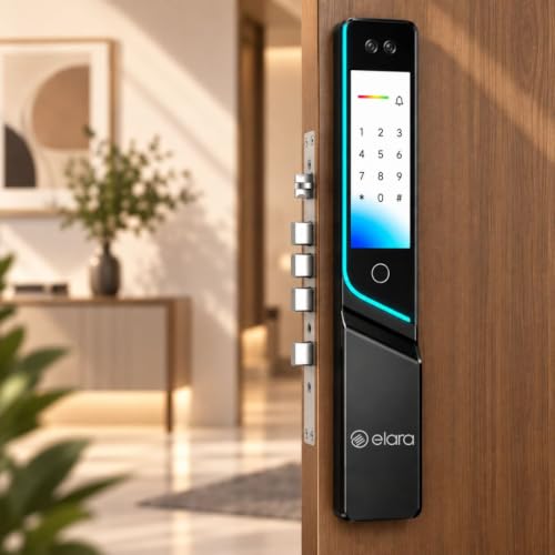 Image of Elara Wave X Pro Smart Door Lock with Dual Display Screens | Face Unlock & Palm Recognition | Advanced 9-in-1 Unlocking Methods | Fingerprint, PIN, RFID Card, Mobile App | 2-Year Warranty