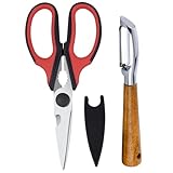 Left Handed Kitchen Scissors and Left Handed Peeler, All Purpose Lefty Stainless Steel Scissors and Peeler for Adults, Great for Kitchen, Home (2 Pack)