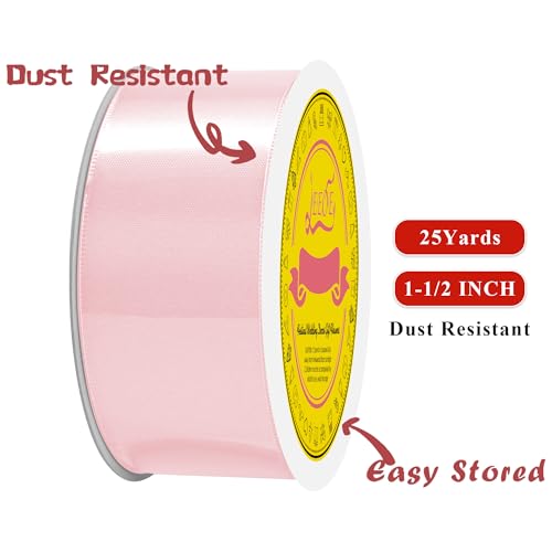 Image of Double Face Light Pink Satin Ribbon 1-1 /2 inch X 25 Yards Polyester Ribbon for Gift Wrapping Very Suitable for Weddings Party Hair Bow Invitation Decorations and More