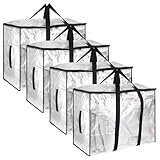 bssmmai 4 Stück Bettwäsche Aufbewahrungstasche Groß für Bettdecken mit Reißverschluss, Umzugstaschen mit Griff, Faltbar Plastiktasche für Umzug, Camping, Bettzeug und Kleideraufbewahrung (Transparent)