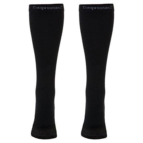CompressionZ Compression Socks 20-30 mmHG for Men & Women - Nurses, Runners (Black 2 Pack, Large)