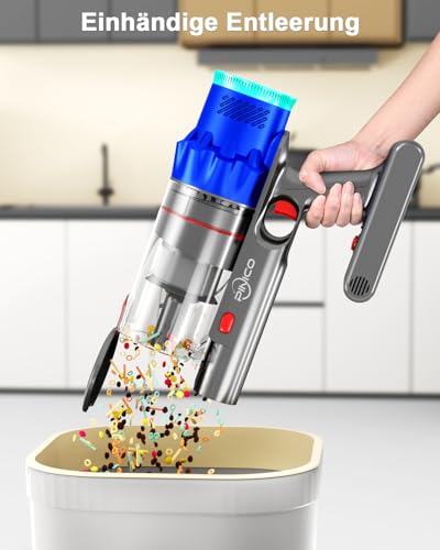 PINICO Akku Staubsauger, 550W 48000Pa Staubsauger Kabellos, Akkusauger mit Automatikmodus & Anti-Verhedderung-Bürste, Stabstaubsauger für Teppich, Hartboden und Tierhaare