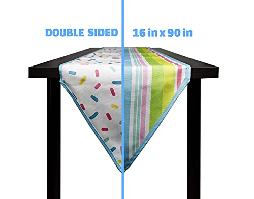 Madanar Sprinkle Summer Double Sided Table Runner For Birthday Party Supplies Holiday Seasonal Home Kitchen Dining Room Decorations (Sprinkle/Stripe) #TOP2