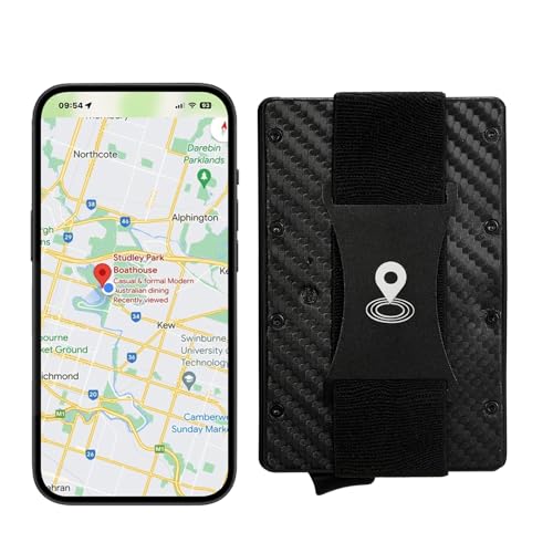 Trackable Thin Card Wallet for Men - Leather Bluetooth Anti-Lost Smart Wallet with Metal Money Clip Men's Card Holder Minimalist Smart Men's Wallet (Carbon Fiber Black)