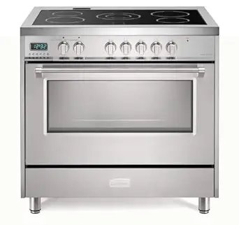 36" Freestanding Electric Range Oven with 5 Cooktop Burners, 4.3 Cu.Ft. Electric Range, 7 Cooking Functions Convection Oven, Easy Reach Racks, Timer, Stainless Steel, Silver