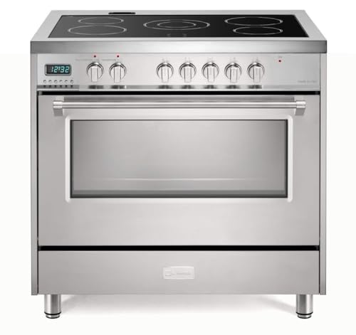 36" Freestanding Electric Range Oven with 5 Cooktop Burners, 4.3 Cu.Ft. Electric Range, 7 Cooking Functions Convection Oven, Easy Reach Racks, Timer, Stainless Steel, Silver