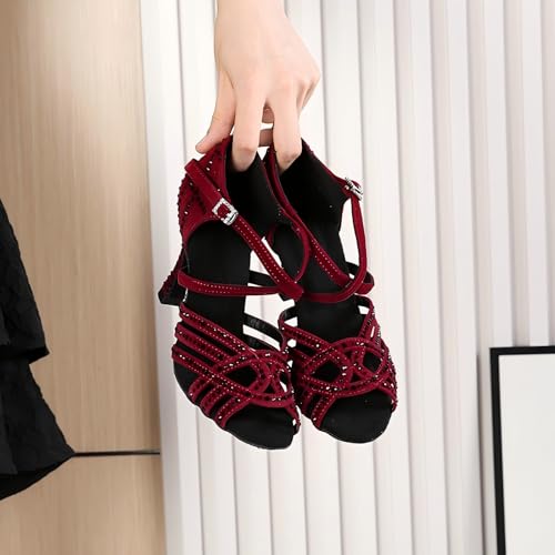 Women Ballroom Dance Shoes Rhinestone Handmade Sandals Latin Salsa Modern Practice Performance Dance Shoes2