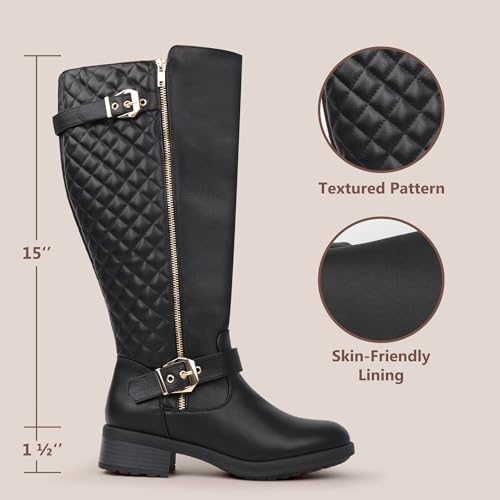Women's Extra Wide Calf Knee High Riding Boots Retro Double Buckle Chic Style Fall Boots3