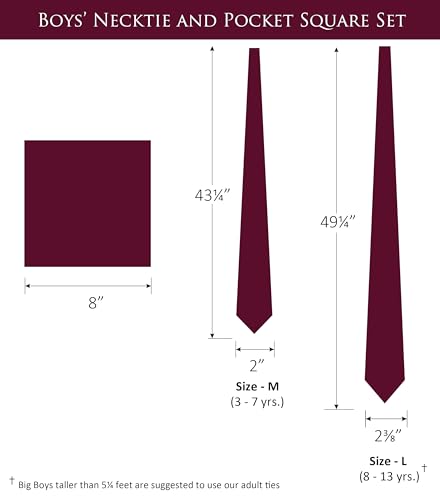Image of Boy's Solid Tie with Pocket Square Set, Regular Necktie for Children and Kids, Self-Tied