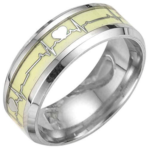 Imagen de Qutsvosh Anillo Luminoso de ECG Anillo de Acero Inoxidable Anillo del Latido del Corazón de Promesa Joyas Brillantes para Hombre Mujer Plata Fondo Anillo de Placa de Plata 11
