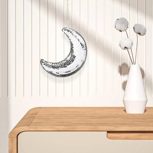 Decoración colgante en forma de luna para discoteca, espejo reflectante plateado para fiestas disco, bodas, cumpleaños y festivales, decoración ligera para celebraciones glamorosas miniatura 2