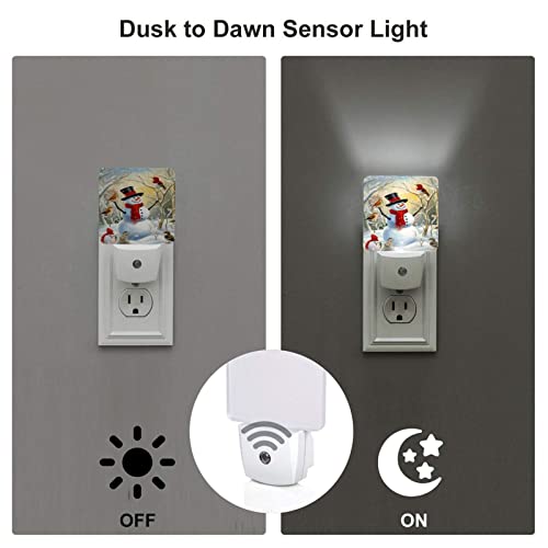 Image of Christmas Snow Night Light Set of 2, Winter Snowman Auto Sensor LED Dusk-to-Dawn Nightlights, Plug-in Sensor Lamp for Bedroom Bathroom Kitchen Hallway Stairs Decorative