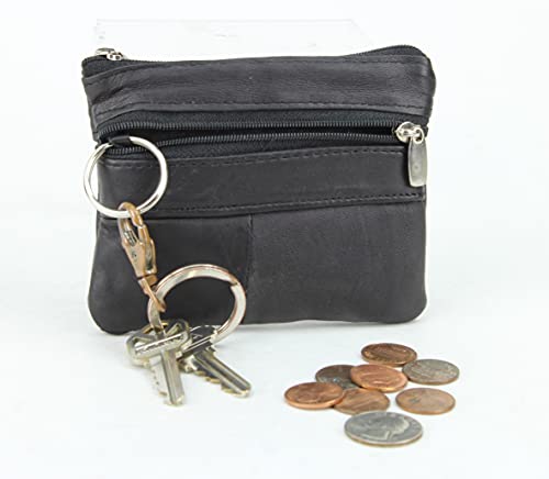 Leather Impressions Small Leather Deluxe Coin Purse For Men & Women, 2 Zipper Pouch, Money Wallet, Mini Case For Cash, Lightweight Card & Key Holder (Leather) #TOP4