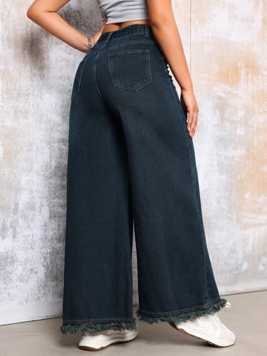 utcoco Womens Vintage Wide Leg Jeans Y2K Low Rise Raw Flared Palazzo Trousers Maxi Denim Pants4
