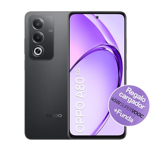 OPPO A80 5G - Smartphone Libre con IA, 16GB(8GB+8GB) 256GB, Pantalla HD+ LCD 6.7', Cámara 50+2+8 MP, Android, Batería 5100mAh, Carga Rápida 45W, Cargador y Funda Incluido - Negro