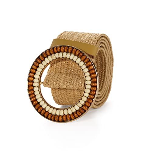 SeptCity Woven Belts for Women, Boho Straw Stretch Ladies Belts for Dresses with Beaded