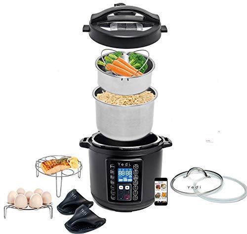 Yedi 9-in-1 Total Package Instant Programmable Pressure Cooker, 6 Quart, Deluxe Accessory kit, Recipes, Pressure Cook, Slow Cook, Rice Cooker, Yogurt Maker, Egg Cook, Sauté, Steamer, Black