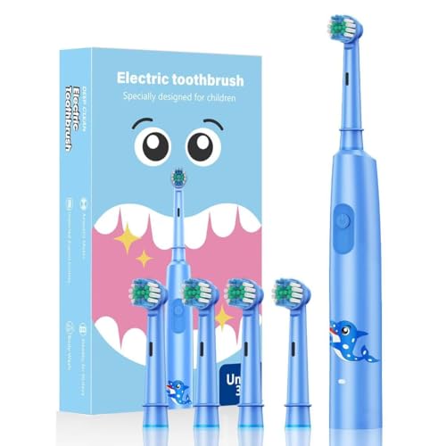 Cepillos de dientes eléctricos para niños de 6 a 12 años, cepillo de dientes infantil eléctrico recargable con temporizador, 3 modos, lPX7 resistente al agua con cabezal de 4 cerdas suaves (azul)