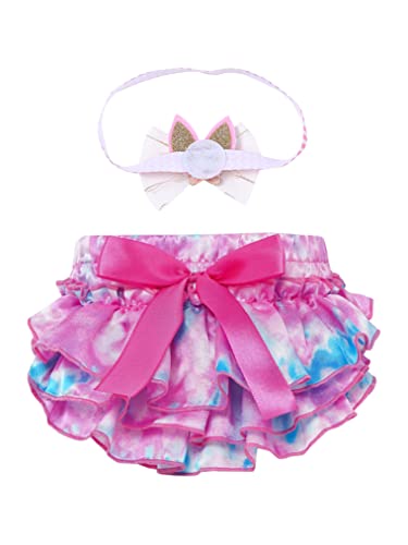 Yeahdor Baby Girls Ruffle Bloomer Shorts with Headband Infant Summer Diaper Covers Photography Props Hot Pink 13-24 Months