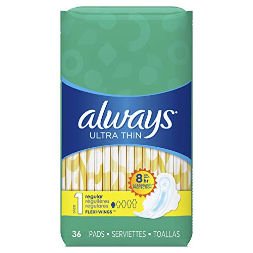 ALWAYS Ultra Thin Size 1 Regular Pads With Wings Unscented, 36 Count