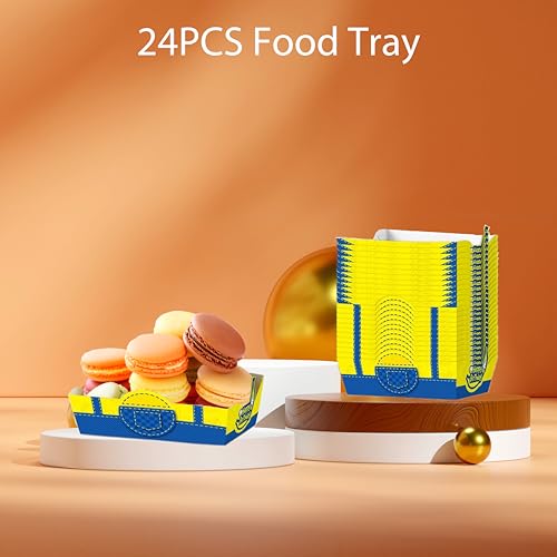 Terasilian 24Pcs Cartoon Yellow Food Tray Favors Paper Food Serving Tray Birthday Party Supplies Yellow Theme Cartoon Paper Trays for Birthday Party Decorations by Terasilian - Used condition - Image 3