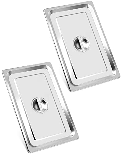 QWORK Full Size Stainless Steel Steam Table Pan Cover with Handle - Set of 2, Durable Lid for Steam Pans