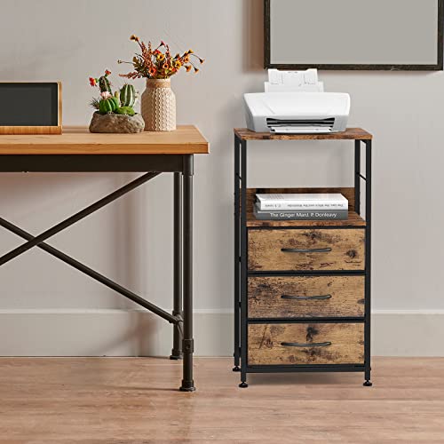 Novimango Nightstand With Drawers, Bedroom Side Table Night Stand With Storage Shelf End Table With Fabric Storage Industrial Bedside Table For Living Room Dorm, Rustic Brown And Black #TOP3