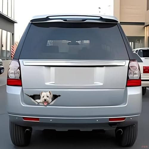 Autoaufkleber West Highland White Terrier Aufkleber 15cm(5.9 Inch) West Highland White Terrier 3D Zerrissen Reflektierende Aufkleber Haustier Hund Lustig Aufkleber Personalisiert Lustig Dekor