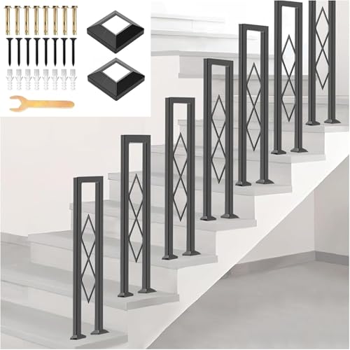 Barandilla de Escalera Interiores, Pasamanos Antideslizante en Forma de U Balaustre Decorativa de Metálico con Patrón de Diamantes, Valla de Seguridad para Jardín Pasillos Entradas (Negro, 90cm)