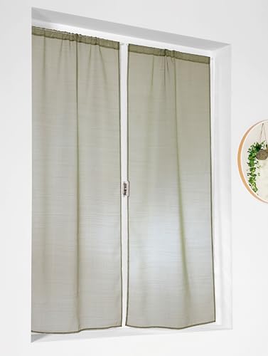 LINDER Voilage Paire de Vitrage - Passe Tringle - Vert Olive - 60x140cm - 100% Polyester -...