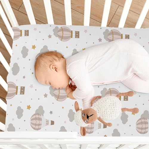 Image of CaTaKu Baby Crib Sheets Hot Air Balloon Clouds Mini Crib Sheets Fitted for Girls Boys,Neutral Soft Toddler Mattress Bed Sheets for Crib,28 inchx 52 inch