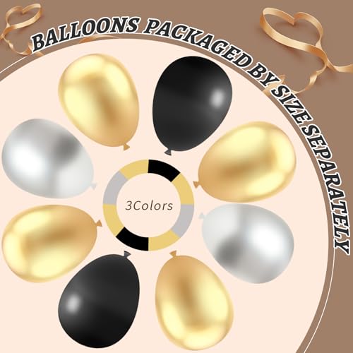 Image of 412Pcs Black Gold Silver Balloons Garland Arch Kit,18 12 10 5 Inch Different Size Latex Balloons for Graduation Birthday Wedding Party Decorations