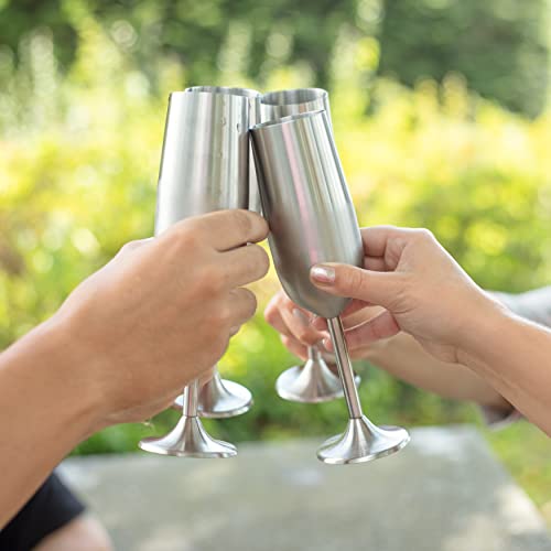 Stainless Steel Unbreakable 8 Oz Stemmed Champagne Glasses (Set Of 4) Premium Quality-Reusable Indoor & Outdoor Drinkware - Keeps Drink Cool Longer- Unique Party Gift Idea For Entertaining & Holidays #TOP2