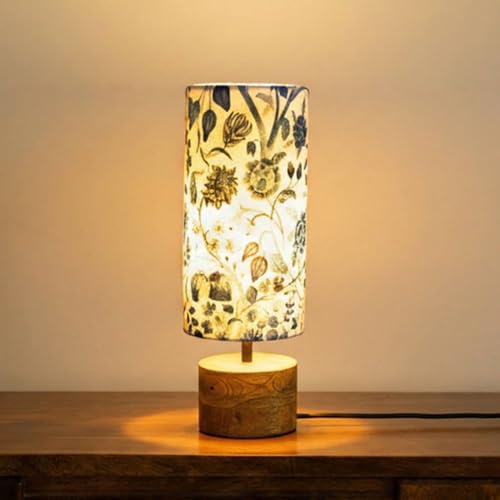 Image of ExclusiveLane 'Indigo Bloom' Mango Wooden Decorative Table Lamp for Bedroom (37.4 Cm, Without Bulb, Pack of 1, Handcrafted) |Table Lamp for Living Room Decoration Lamps Bedside Lamp for Bedroom
