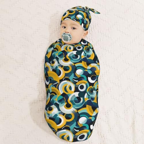Image of Vibrant Turquoise Newborn Swaddle Blankets Hat Sets Soft Baby Receiving Blanket Swaddle Sack for Baby Shower Infant Boy Girl Gift
