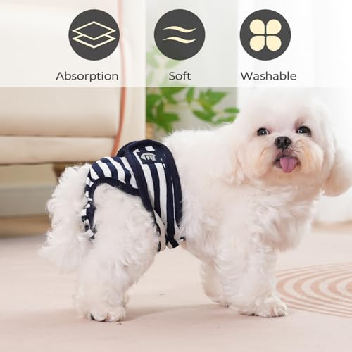 Image of Dog Diapers Female Puppy Diapers, Stripe Dog Heat Panties Reusable, Durable Dog Sanitary Panties for Girls Medium, Upgrade Extra Large Female Doggie Diapers (Medium (Pack of 3))
