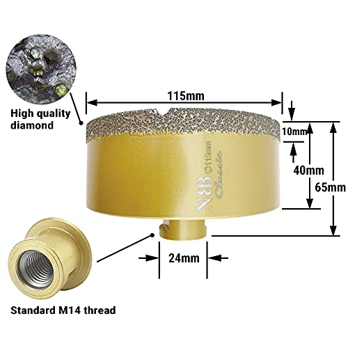 NBB vacuum brazed diamond hole saw with M14, Classic Golden type - Image 2