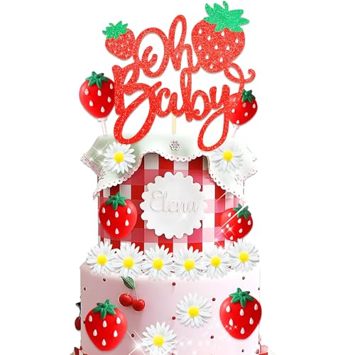 Berry Oh Baby Cake Topper Daisy Flower Sweet Strawberry Baby Shower Decoration Party Supplies Berry Sweet Baby Is On The Way Decor