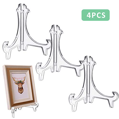 Teamkio 4pcs 5 Inch Thickened Acrylic Clear Plate Display Stand Holder, Acrylic Platters