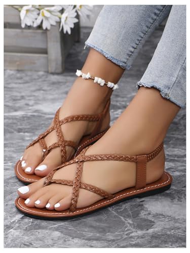 Image of Verdusa Women's Flat Sandals Strappy Dressy Ankle Strap Casual Summer Thong Sandals for Beach