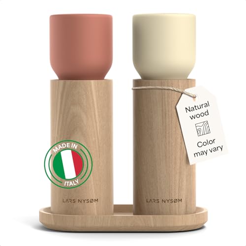 LARS NYSØM Salz und Pfeffermühle Holz Set - Manuelle Mühlen Keramikmahlwerk – Ansicht 1