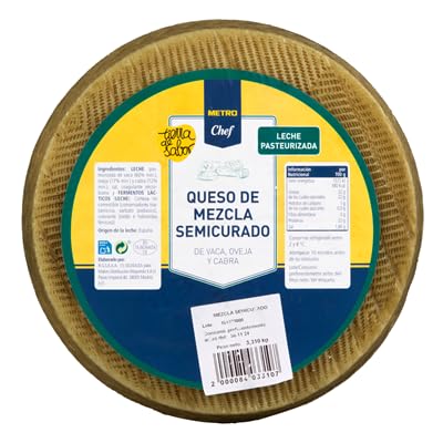 Queso de Mezcla Semicurado METRO Chef – Porciones, Media Pieza y Entero | Leche de Vaca, Oveja y Cabra | Sabor Suave y Cremoso (Refrigerado) (1 PIEZA, Mezcla Semicurado Pieza 3 kg Aprox)