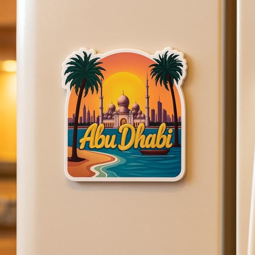 Image of Naxon Abu Dhabi Souvenir Wooden Fridge Magnet for Refrigerator | Travel Keepsake, Refrigerator & Kitchen Decor | Abu Dabhi Printed Stylish Magnet for Fridge Decoration | 3x3 Inch, Pack of 1